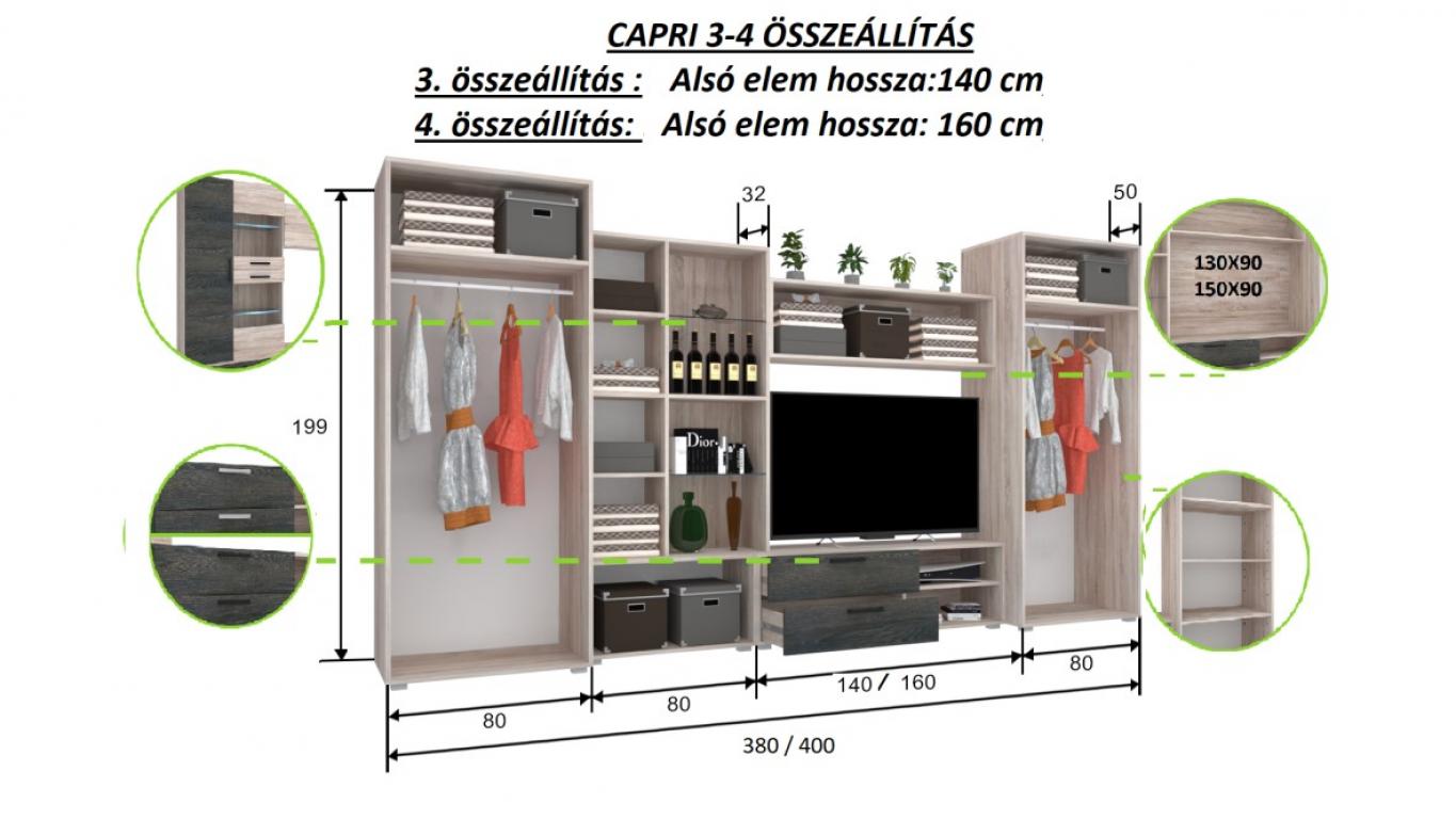 Capri 17 szekrénysor 380 cm (KZS)