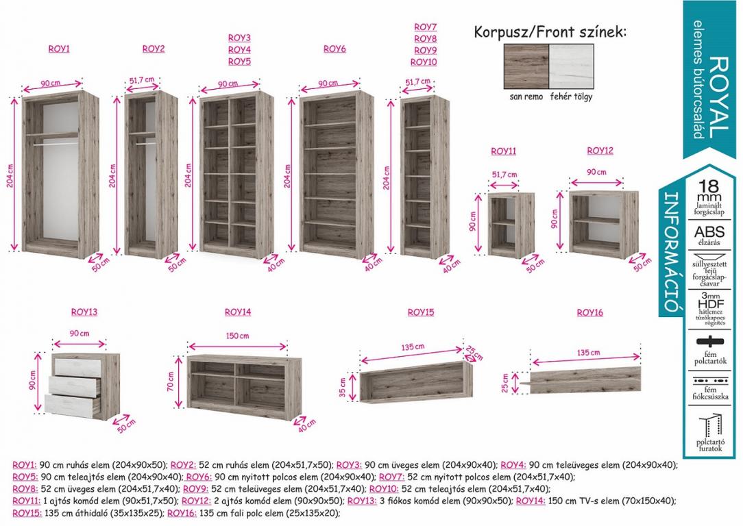 Royal 12-es 2 ajtós komód elem - nappali bútorcsalád (DIV)