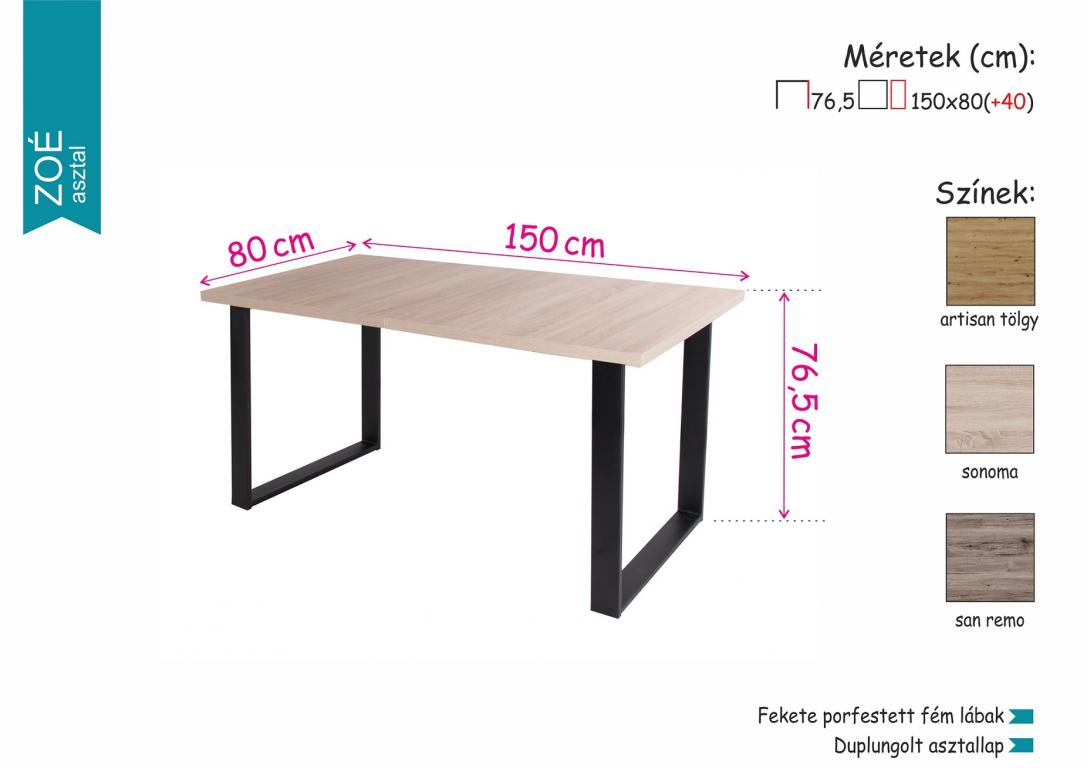 Zoé asztal 150 x 80 (DIV)