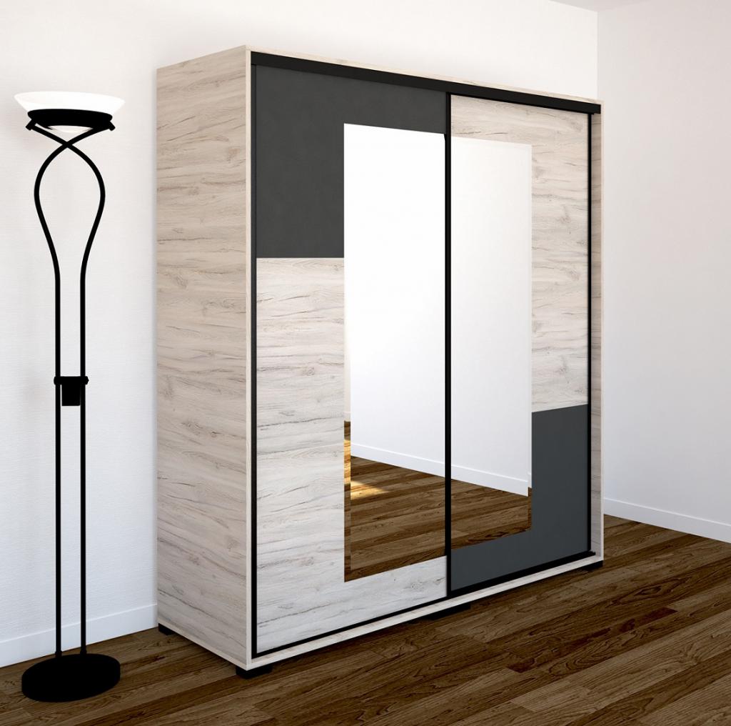 Neo tolóajtós gardróbszekrény, fózolt tükörrel - 180 cm széles, 2 ajtós változat (DIV)