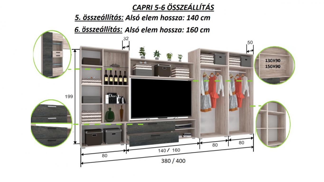 Capri 6 szekrénysor 400 cm (KZS)