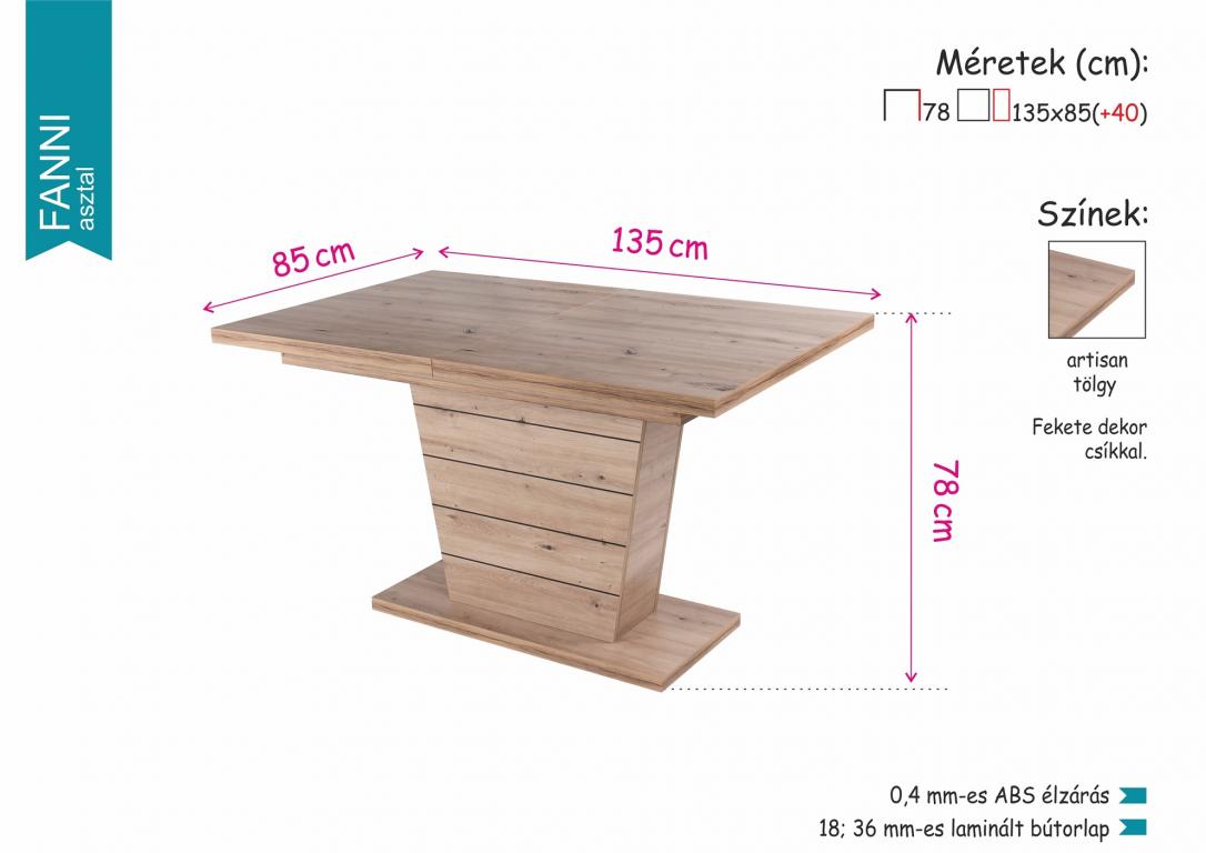 Fanni  asztal 135 x 85 (+ 40 cm) (DIV)