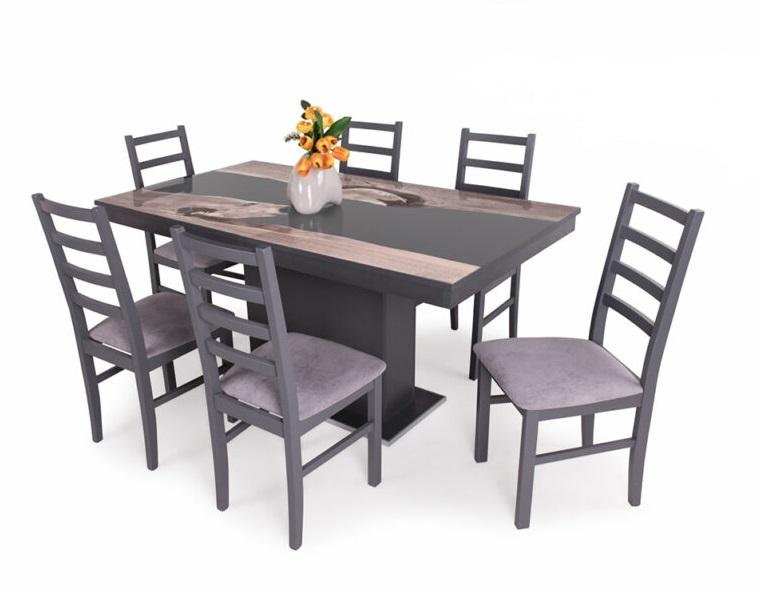 Flóra Plusz asztal epoxy hatású üveglappal étkezőgarnitúra Niki székkel - 6 személyes (DIV)