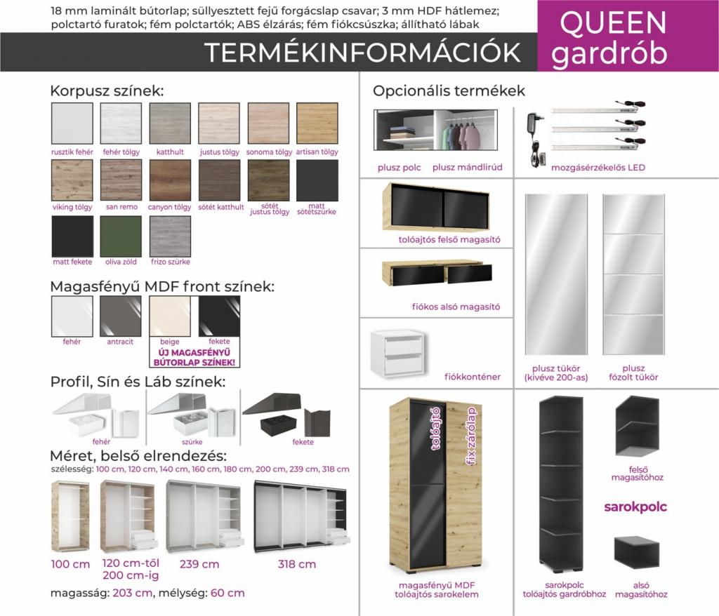 Queen tolóajtós gardróbszekrény - 100 cm széles (DIV)