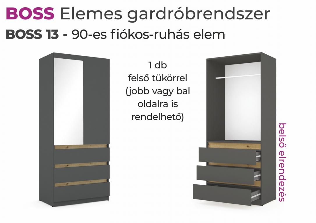 BOSS 13 - fiókos ruhás elem - bal oldalt fent tükörrel - 90 cm (DIV)