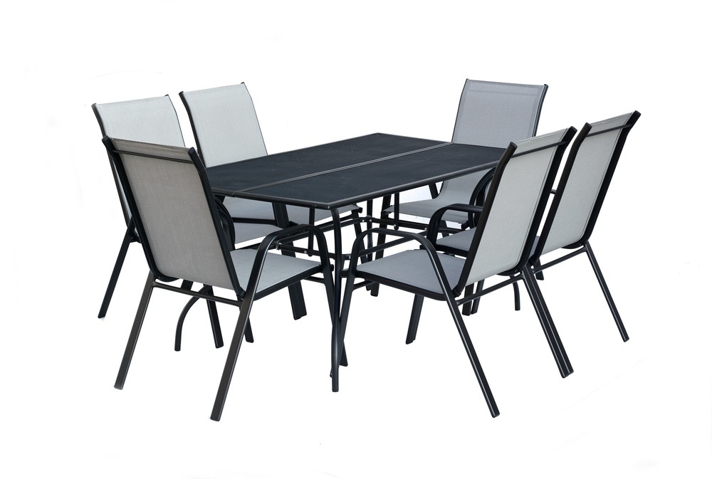 ROJAPLAST ZWMT-83 SET fém kerti asztal, 150 x 90 x 72 cm - fekete, 6 db székkel (RP)
