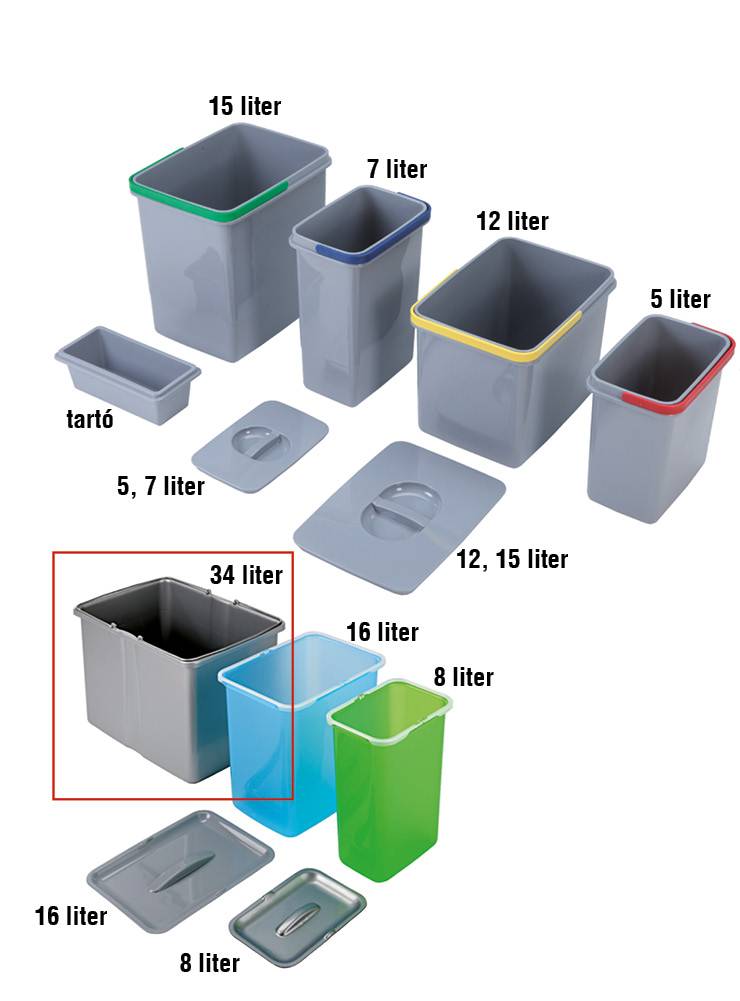EKOTECH -  Tartozék hulladékgyűjtőhöz 34 literes átlátszó vödör (MK)