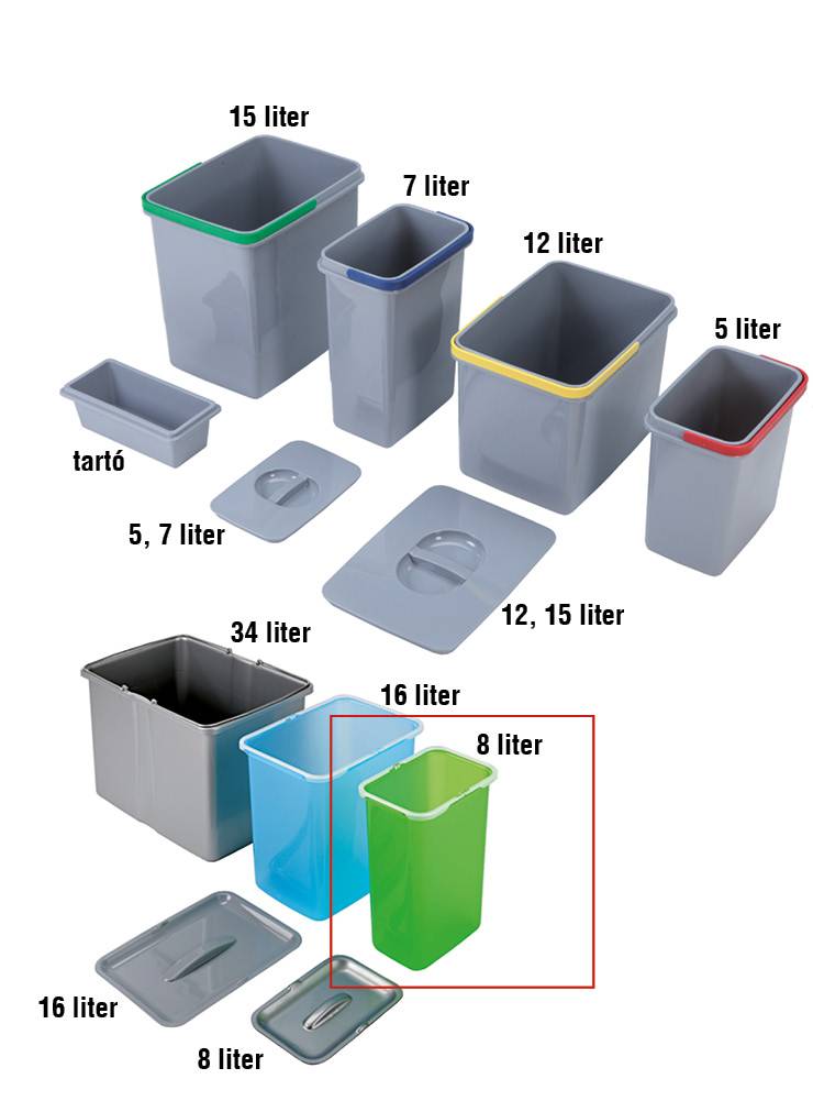 EKOTECH -  Tartozék hulladékgyűjtőhöz 8 literes átlátszó vödör (MK)