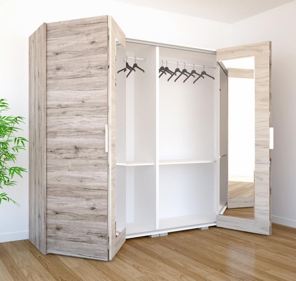 Toledo harmónika ajtós gardróbszekrény fózolt tükörrel - 248 cm széles (DIV)