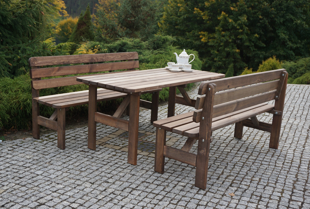 ROJAPLAST Sondrio fenyőfából készült kerti bútor szett, 2 paddal - barna (RP)