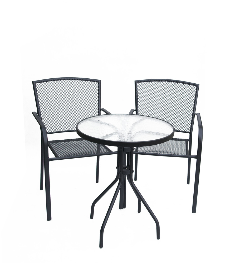 ROJAPLAST Crotone fém kerti bútor szett, 2 db székkel, üveg asztallal (RP)
