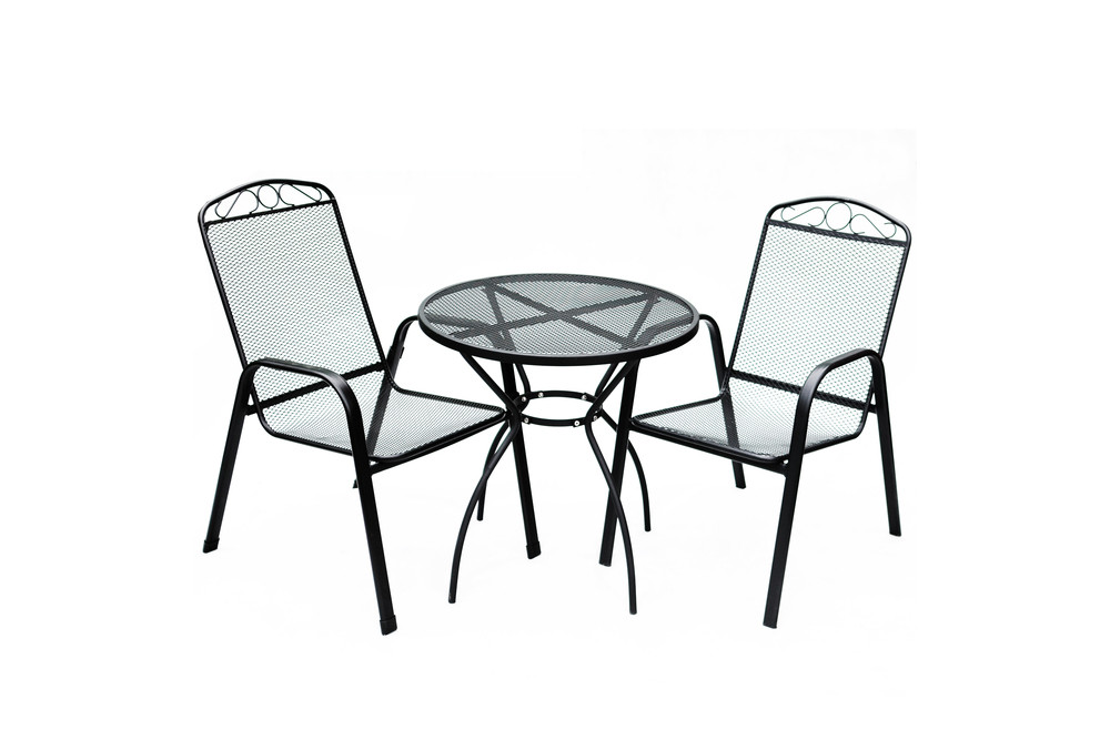 ROJAPLAST Pescara fém kerti bútor szett, 2db székkel, fekete (RP)