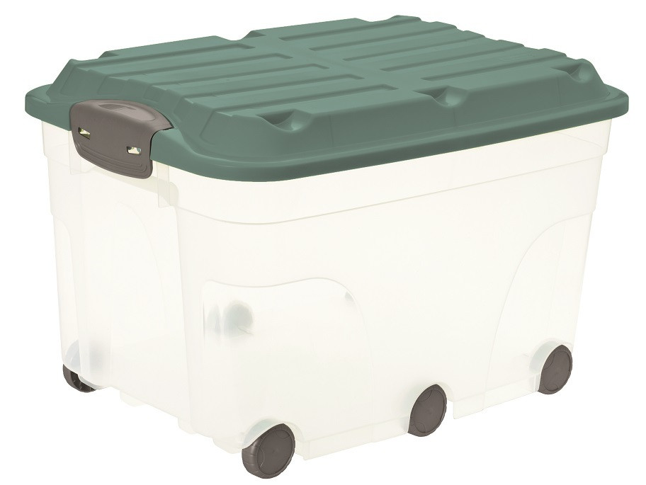 ROTHO Box roller műanyag tároló doboz, 57L - átlátszó/sötétzöld (RP)