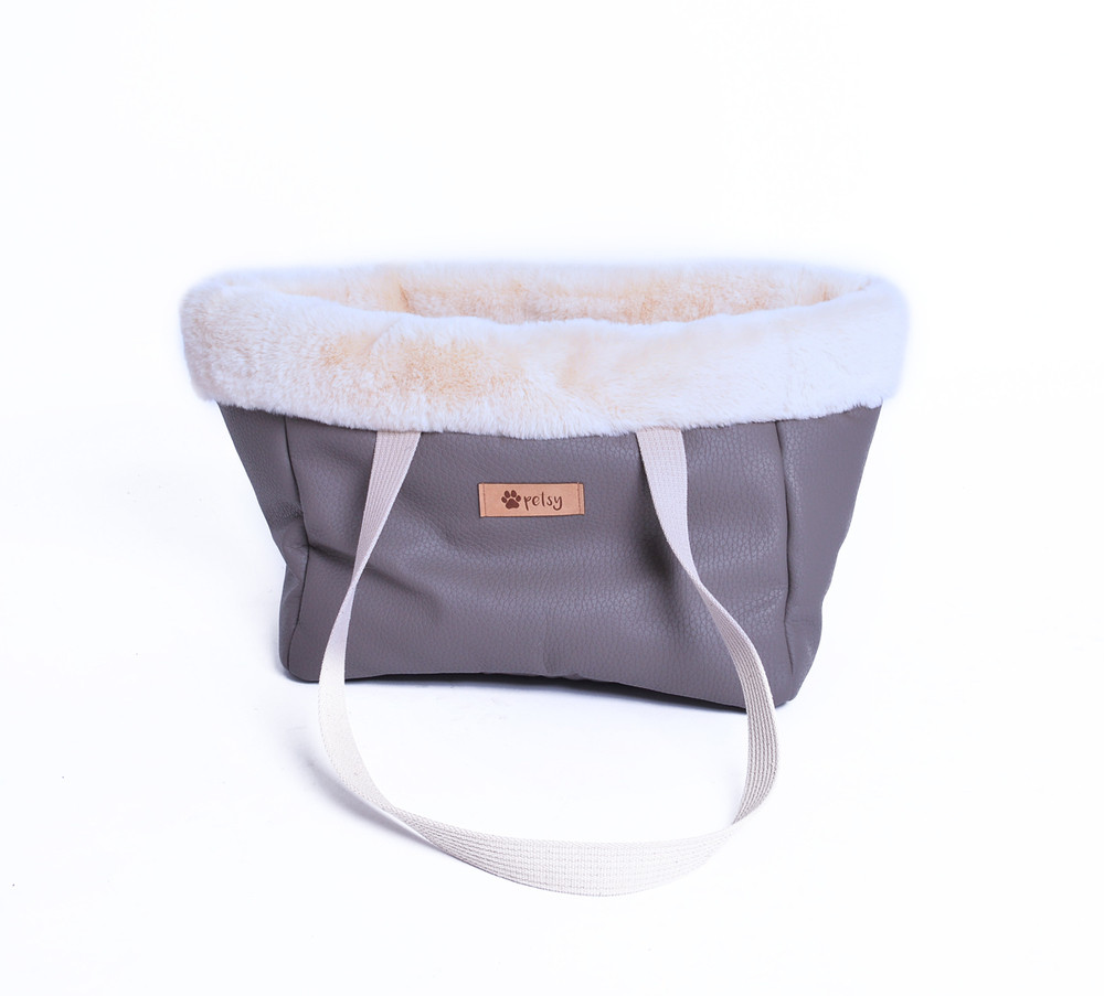 PETSY kisállat hordozó táska Eco bőr+plüss - barna-bézs (RP)