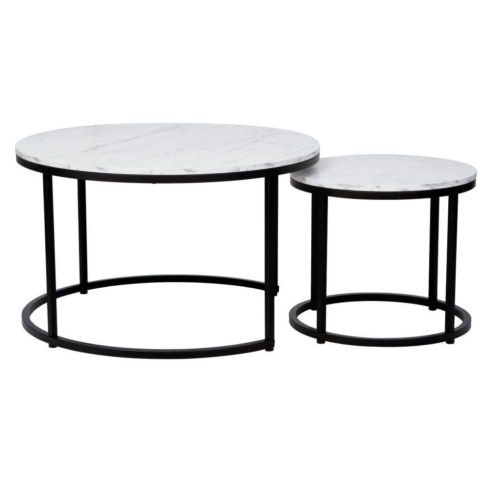 Dohányzóasztalok, 2 db-os szett, fehér/fekete, CIRKO (RP)