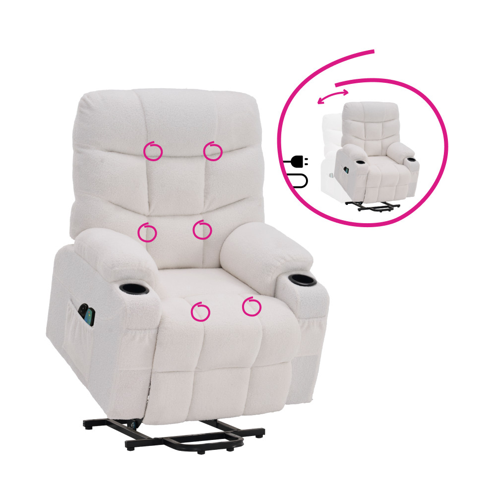 Állítható masszázs fotel, fehér, HUDSON (RP)