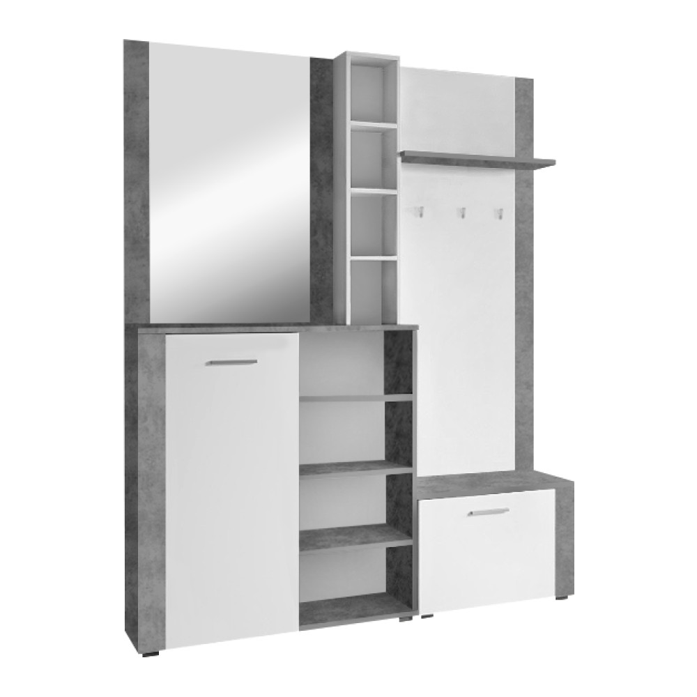 Előszobai készlet, fehér/ beton, FANDU (RP)