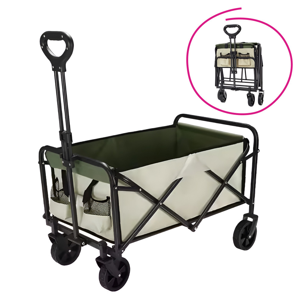 Kerti kocsi, összecsukható, bézs/zöld/fekete, KARIL (RP)