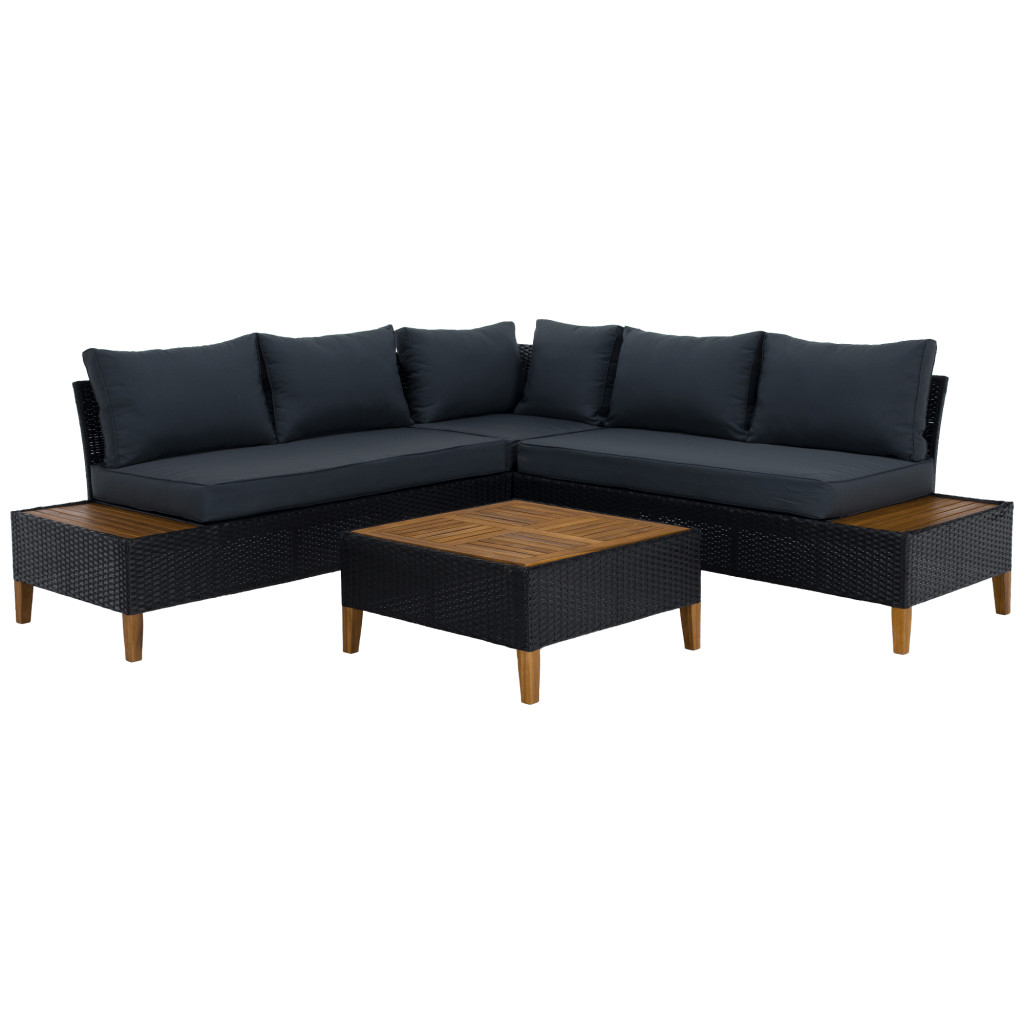 Kerti rattan szett, akácfa, fekete/szürke/természetes, MALKOM (RP)