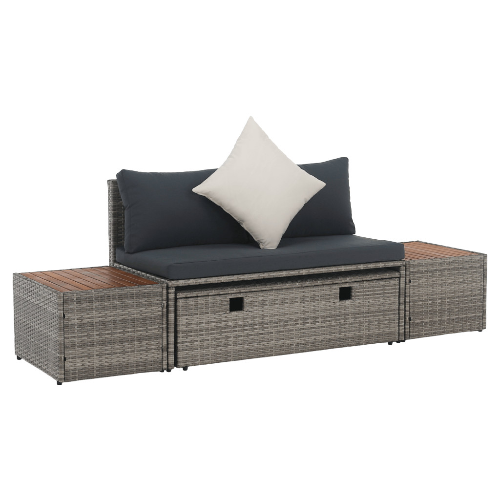 Kerti rattan szett, szürke/természetes/krémszínű, DEBRA (RP)