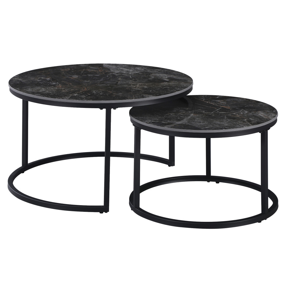 Dohányzóasztalok, 2 db-os szett, fekete márvány/fekete acél, LASTRO (RP)