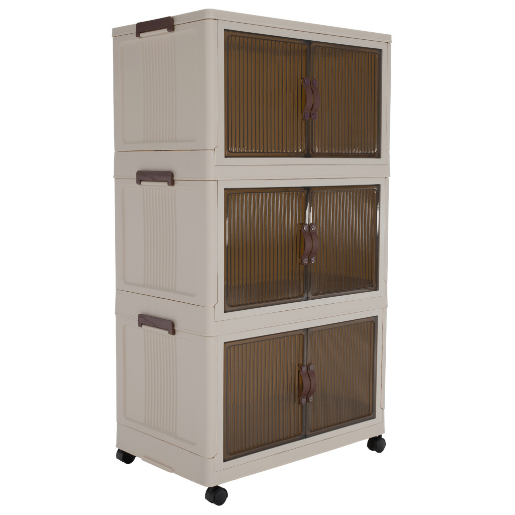 Összecsukható szekrény, fehér/barna, műanyag, POSA TYP 2 (RP)