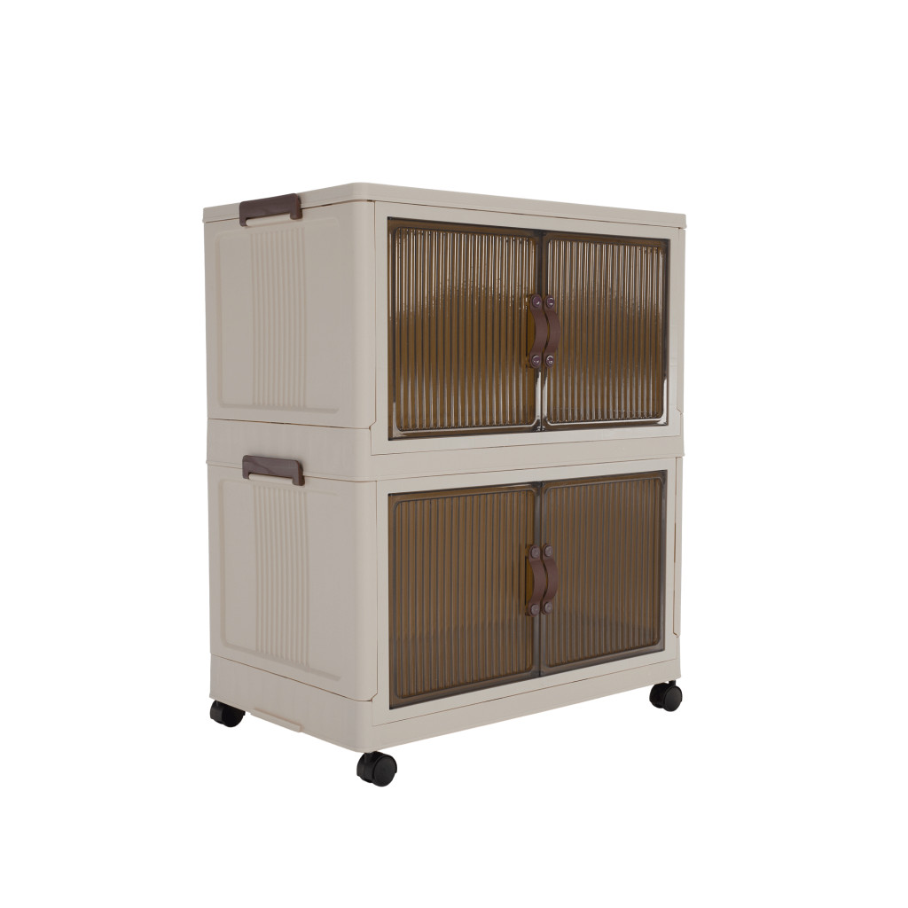 Összecsukható szekrény, fehér/barna, műanyag, POSA TYP 1 (RP)