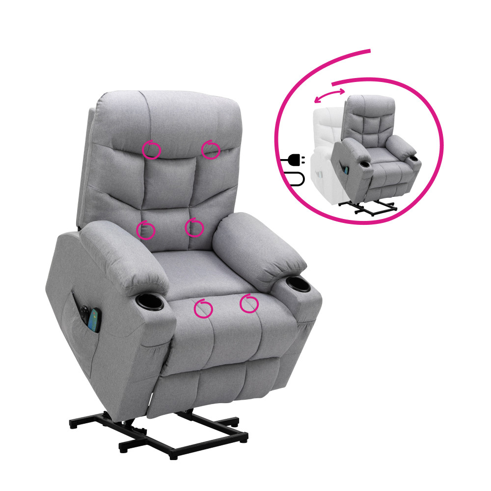 Állítható masszázs fotel, világosszürke, HUDSON (RP)