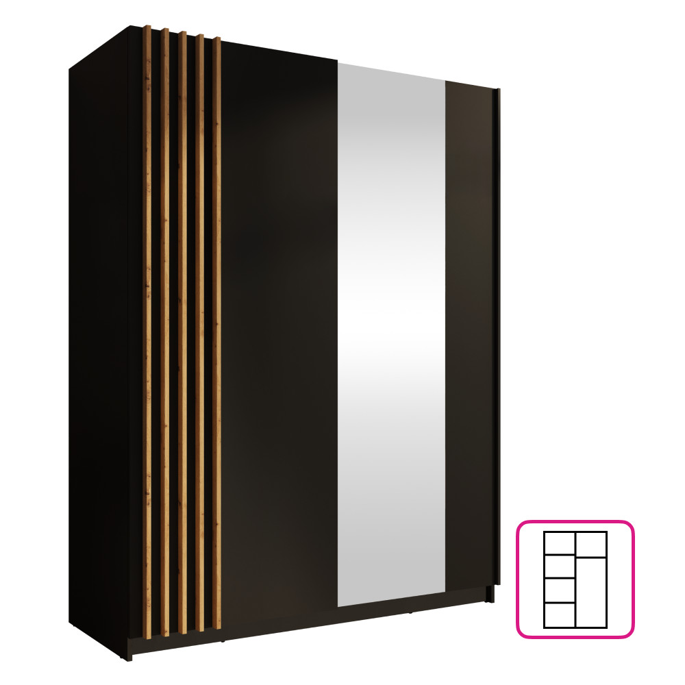 Szekrény, 2D-150, fekete/artisan tölgy, BAJADERO TYP 1 (RP)