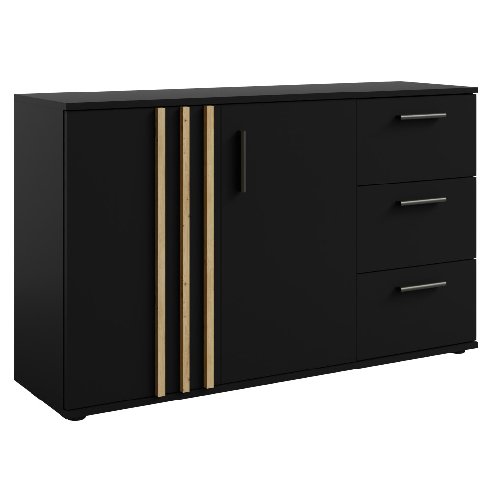 Komód, 2D3S, fekete/artisan tölgy, TOLIS TYP 3 (RP)