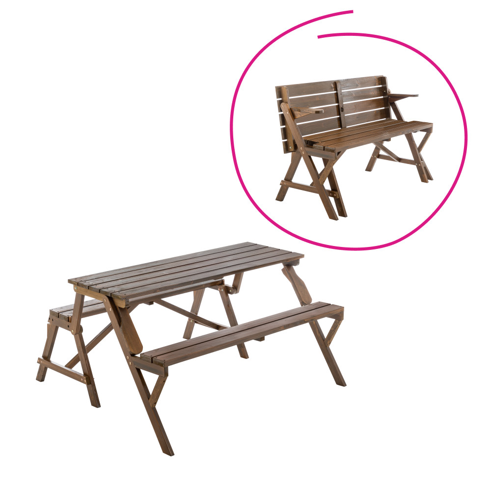 Kerti asztal/pad, 2 az 1-ben, barna, ZAGIR (RP)