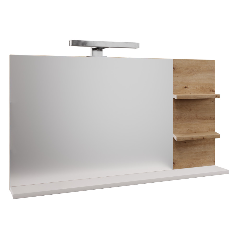 Tükör LED világítással, fehér/artisan tölgy, CUBO CUB04 (RP)