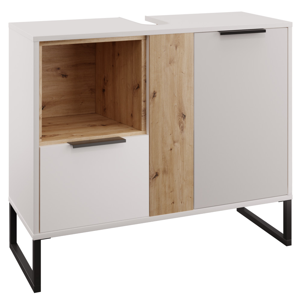 Szekrény mosdó alá, fehér/artisan tölgy, CUBO CUB03 (RP)