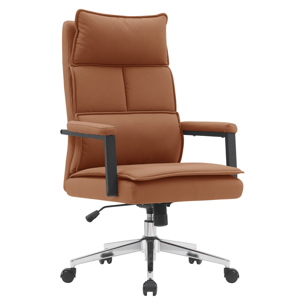 Irodai szék, barna camel ekobőr/króm, KAHIL (RP)