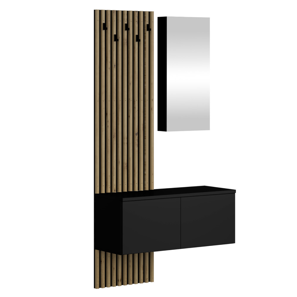 Előszobai szett, fekete/artisan tölgy, REBEKA (RP)