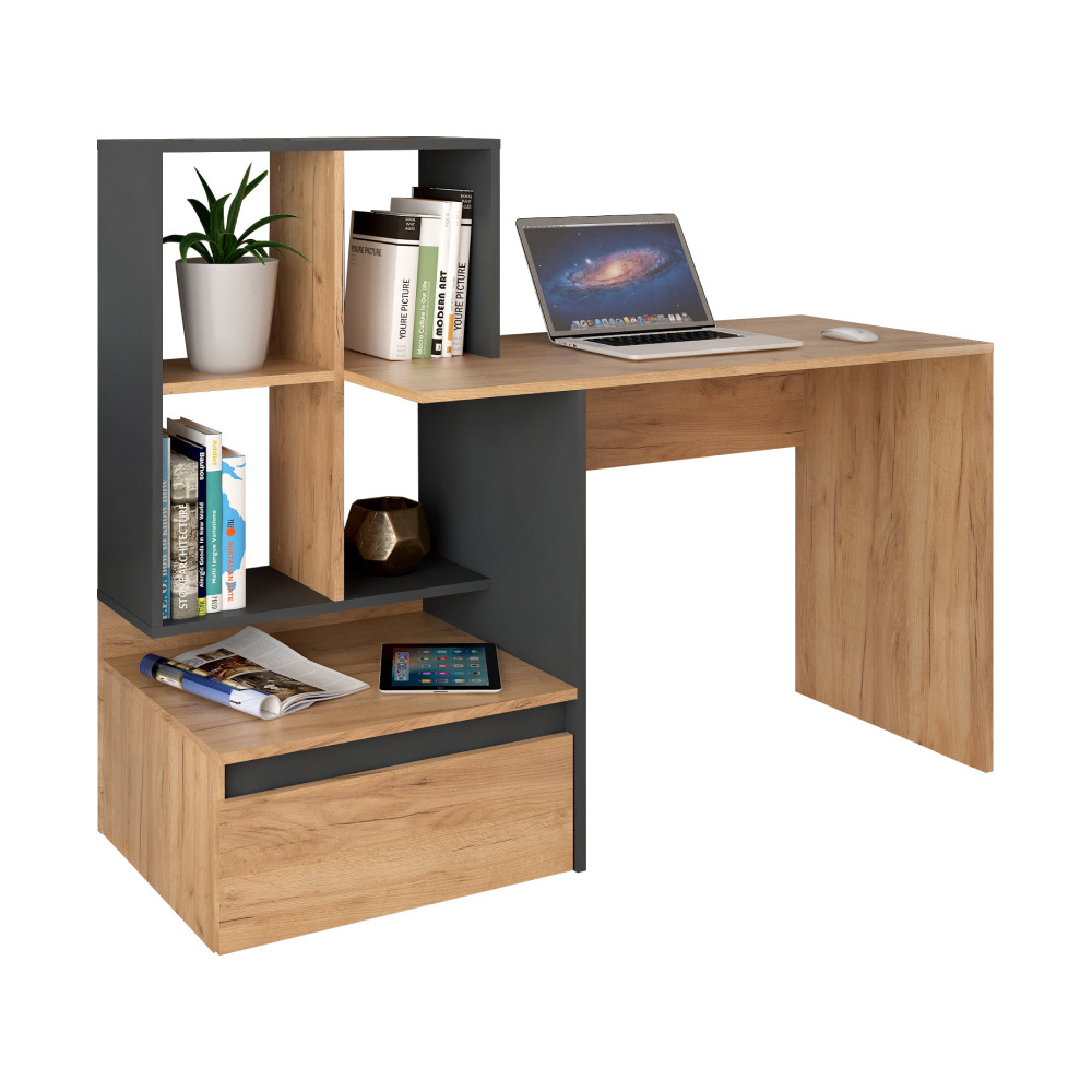 Számítógépasztal, tölgy craft arany/grafit, EROSS NEW (RP)