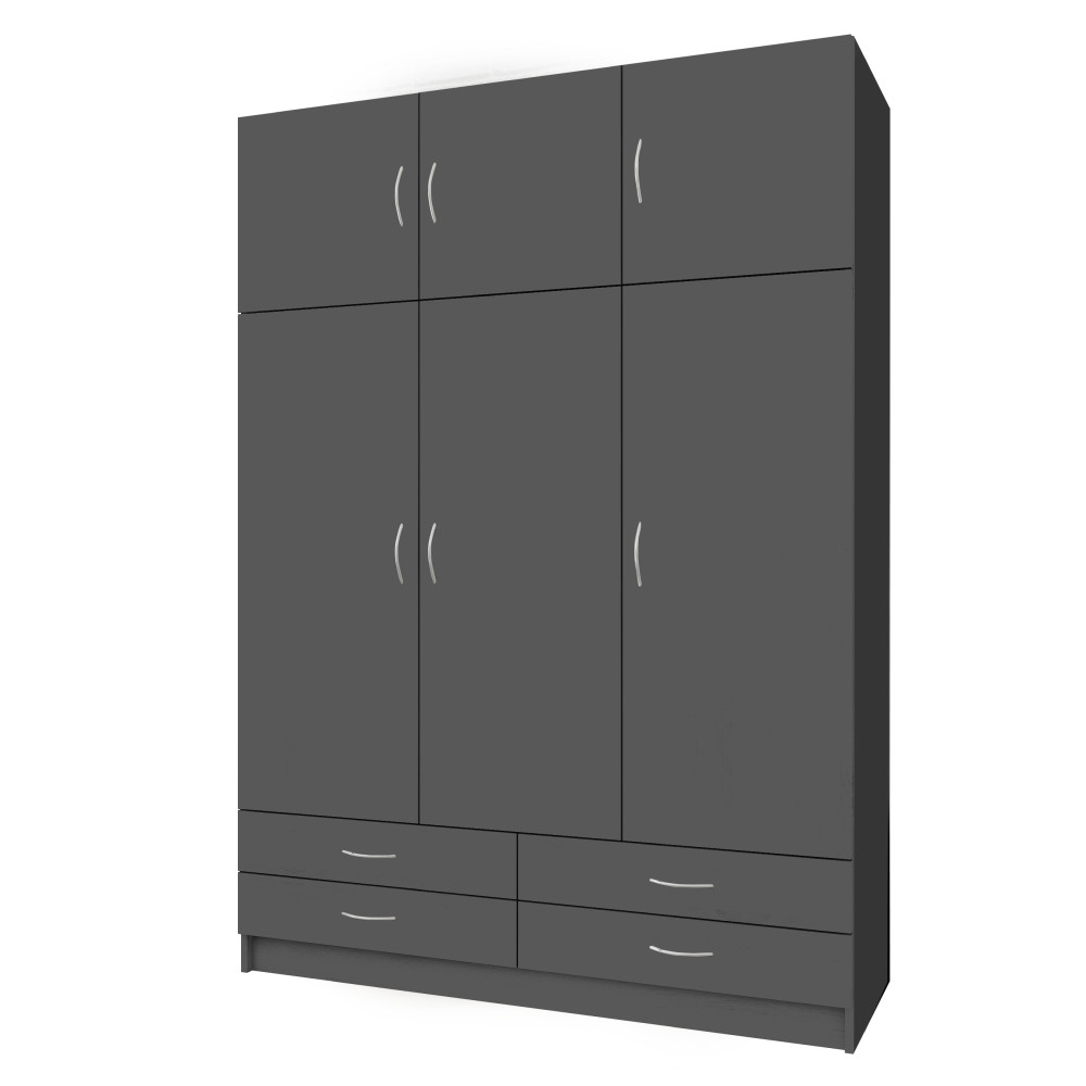 Ruhásszekrény, háromajtós, grafit, GERI NEW (RP)