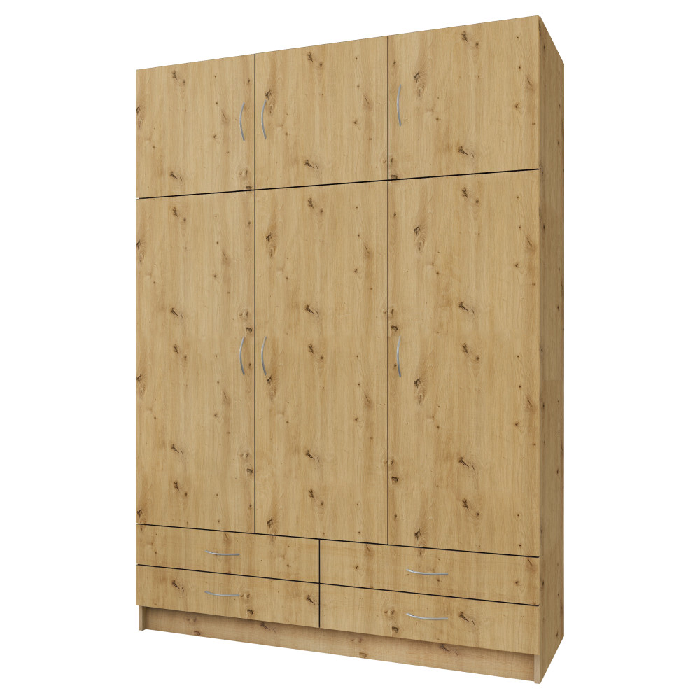 Ruhásszekrény, háromajtós, artisan tölgy, GERI NEW (RP)