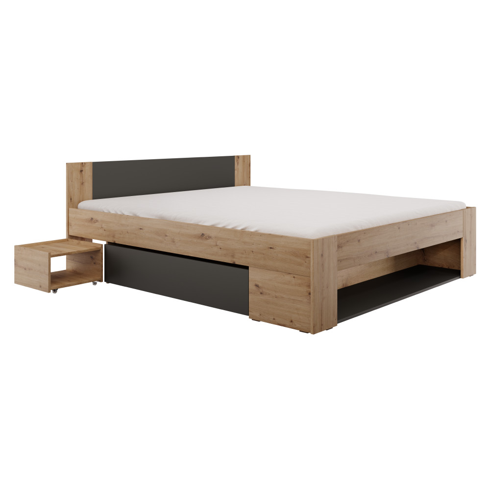 Ágy tárhellyel, 180x200, artisan tölgy/antracit, UNIS (RP)