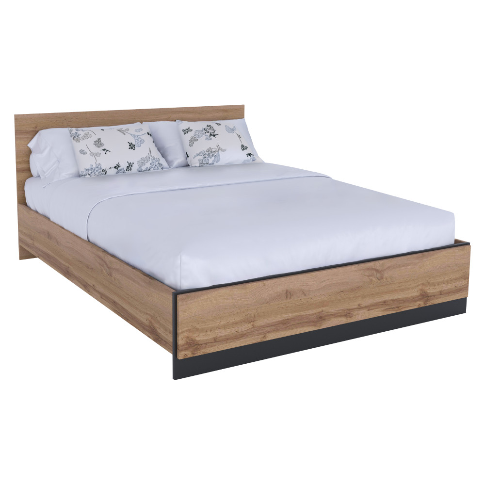 Ágy, 160x200, wotan tölgy/fekete, AMONI (RP)