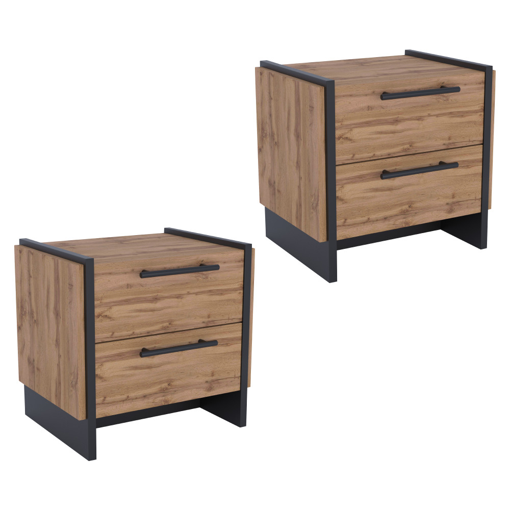 Éjjeliszekrény, 2 db-os szett, wotan tölgy/fekete, AMONI 2S (RP)