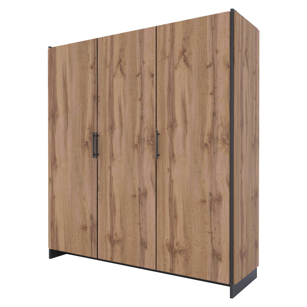 Szekrény, háromajtós, wotan tölgy/fekete, AMONI 3D (RP)