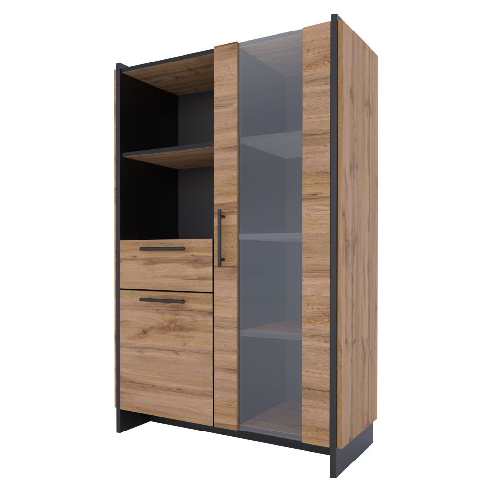 Alacsony vitrin, wotan tölgy/fekete, AMONI 1D1W1S (RP)