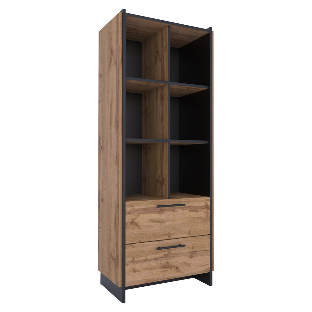 Nyitott polcos szekrény, wotan tölgy/fekete, AMONI 2S (RP)