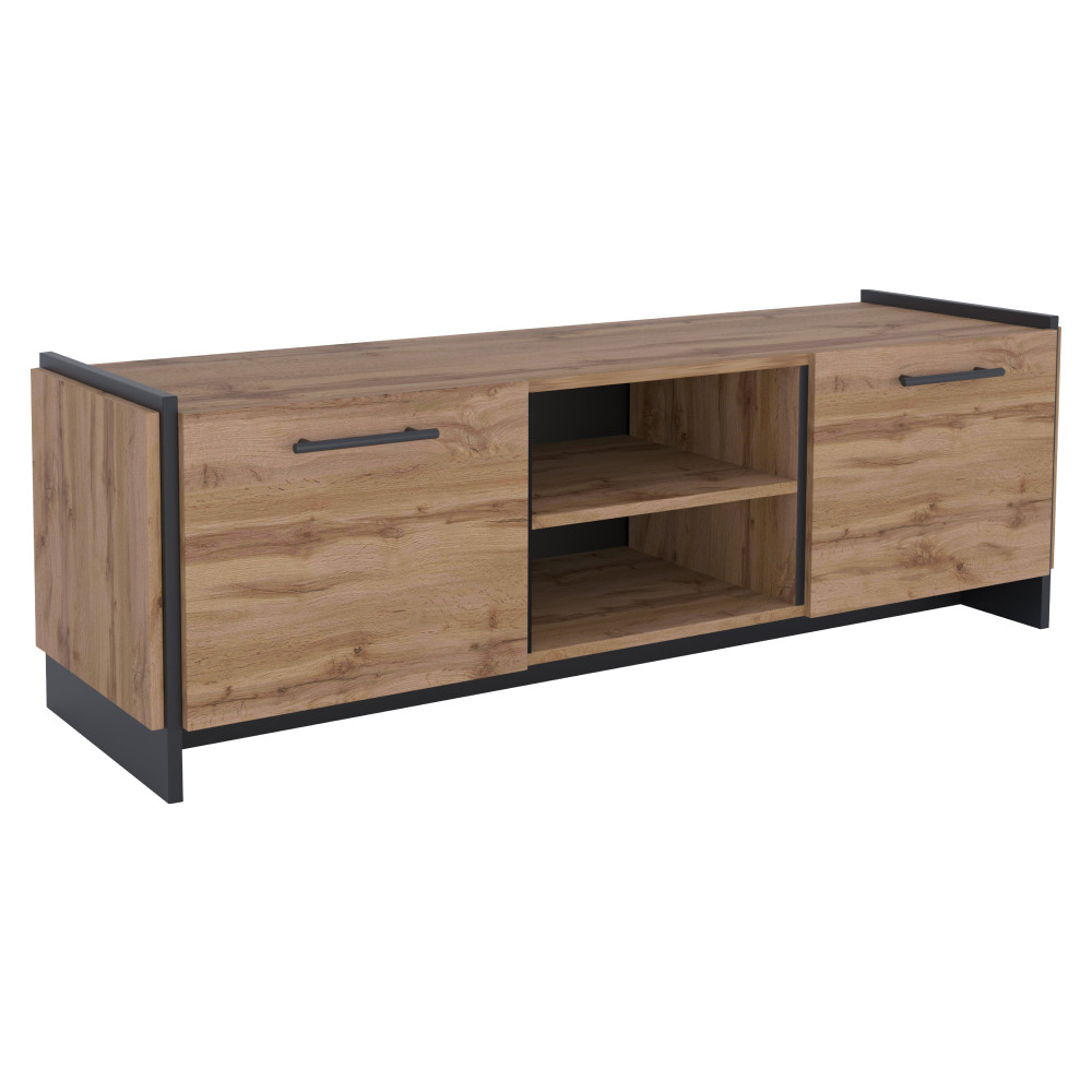 TV asztal, wotan tölgy/fekete, AMONI 2D (RP)
