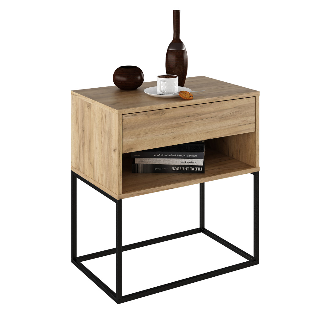 Éjjeliszekrény/kisasztal, artisan tölgy/fekete, ARTI TYP 2 (RP)