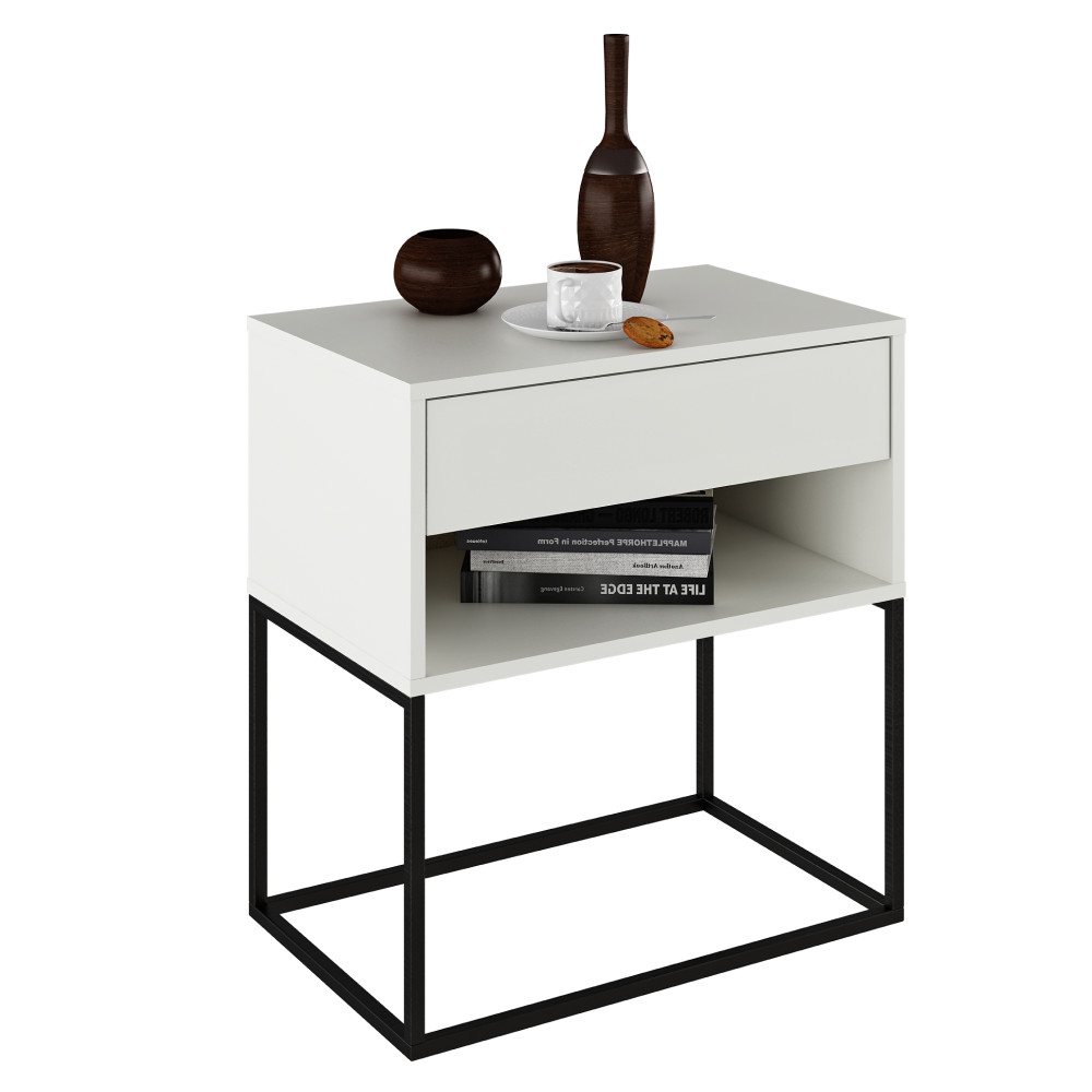 Éjjeliszekrény/kisasztal, fehér/fekete, ARTI TYP 2 (RP)