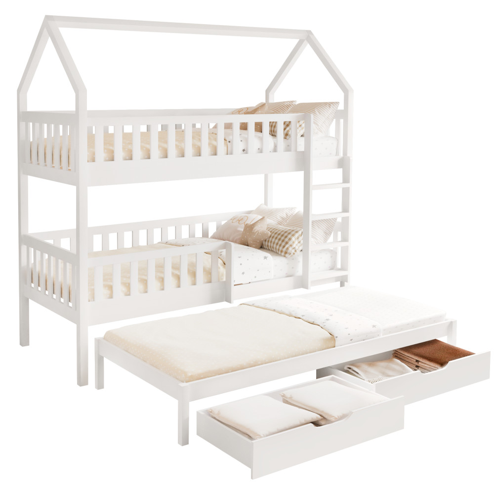 Montessori emeletes ágy pótággyal, fehér, VENITA TYP 1 (RP)