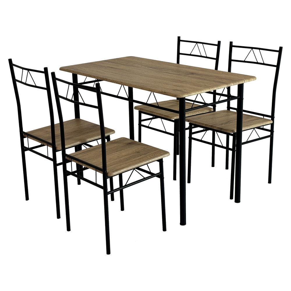 Étkezőgarnitúra 1+4, világos tölgy/fekete, PAON (RP)