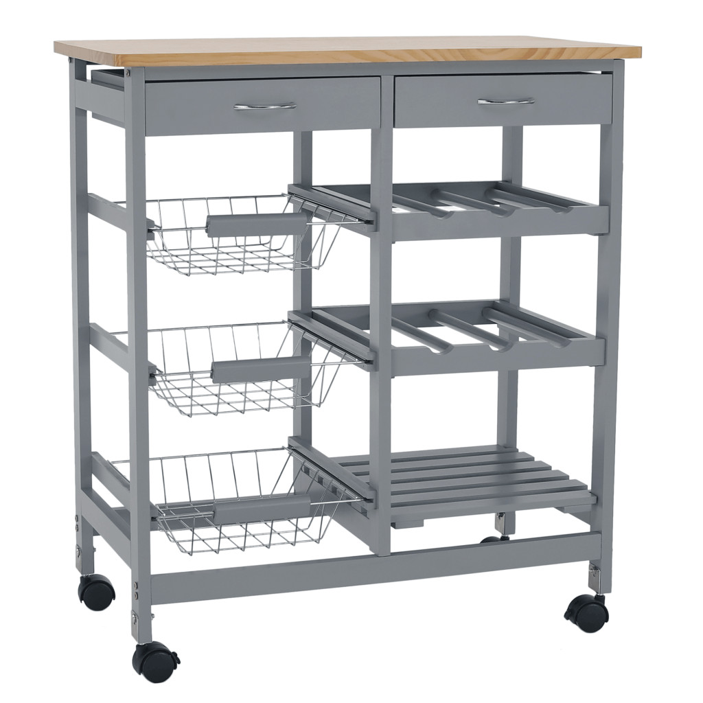 Tálalókocsi, szürke/természetes, BARABE (RP)